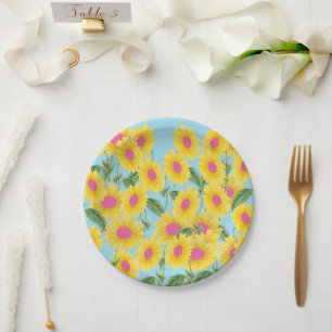 Assiettes En Carton Fleurs de soleil rose Vintage rustique Moderne Pas