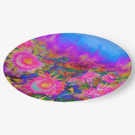 Assiettes En Carton Fleurs de soleil roses (Angle)