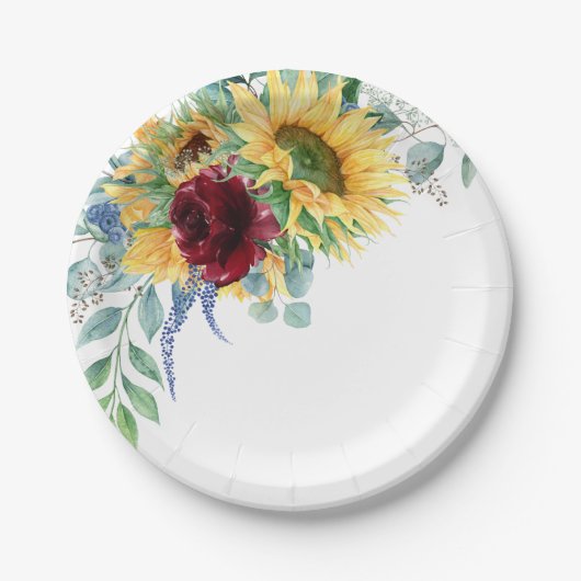 Assiettes En Carton Fleurs de soleil rustiques et aquarelle Rose (Devant)