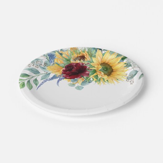 Assiettes En Carton Fleurs de soleil rustiques et aquarelle Rose (Angle)