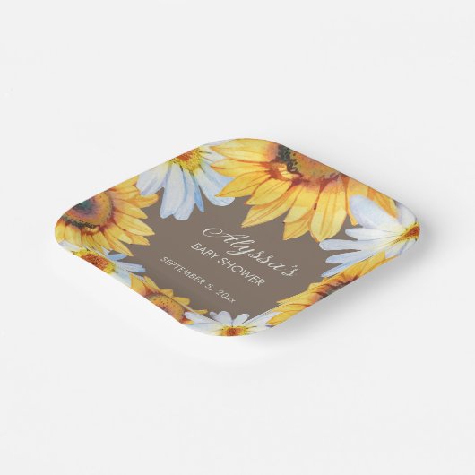 Assiettes En Carton Fleurs de soleil rustiques Marguerites blanches Ba (Angulaire)