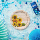 Assiettes En Carton Fleurs de soleil rustiques sur bois (Fête)