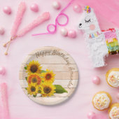 Assiettes En Carton Fleurs de soleil rustiques sur bois (Fête)