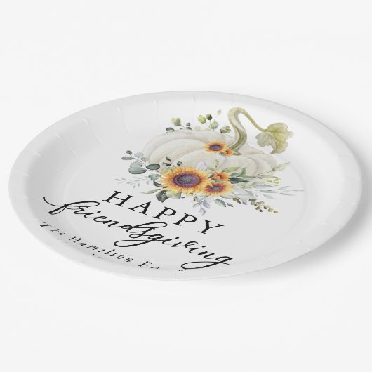 Assiettes En Carton Fleurs de soleil verdoyantes Citrouille blanc (Angle)