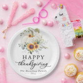 Assiettes En Carton Fleurs de soleil vertes Citrouille blanc Thanksgiv (Fête)