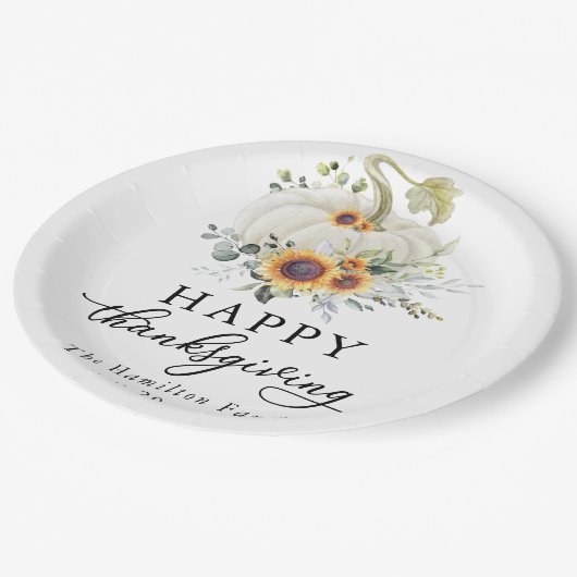 Assiettes En Carton Fleurs de soleil vertes Citrouille blanc Thanksgiv (Angle)