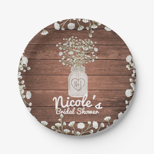 Assiettes En Carton Fleurs de souffle de bébé & Bois Elégant parti rus (Devant)