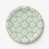 Assiettes En Carton Fleurs de style rétro sur arrière - plan vert (Devant)
