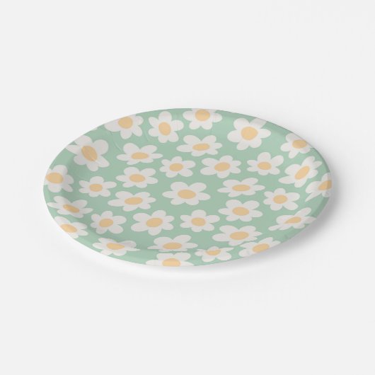 Assiettes En Carton Fleurs de style rétro sur arrière - plan vert (Angle)
