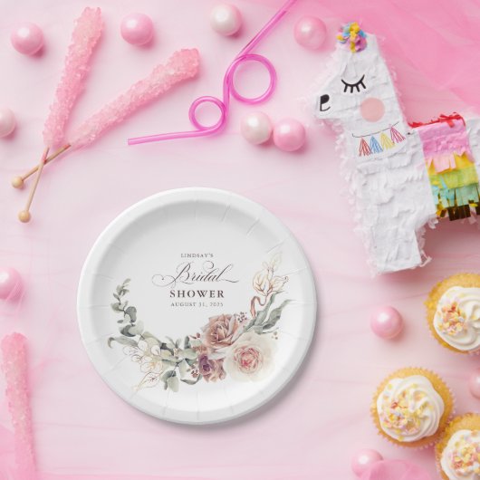 Assiettes En Carton Fleurs de teinte terreuse Élégant shower de mariag (Fête)
