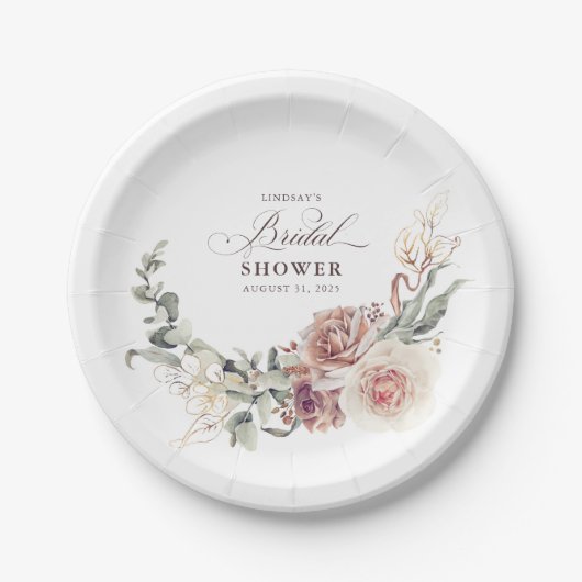 Assiettes En Carton Fleurs de teinte terreuse Élégant shower de mariag (Devant)