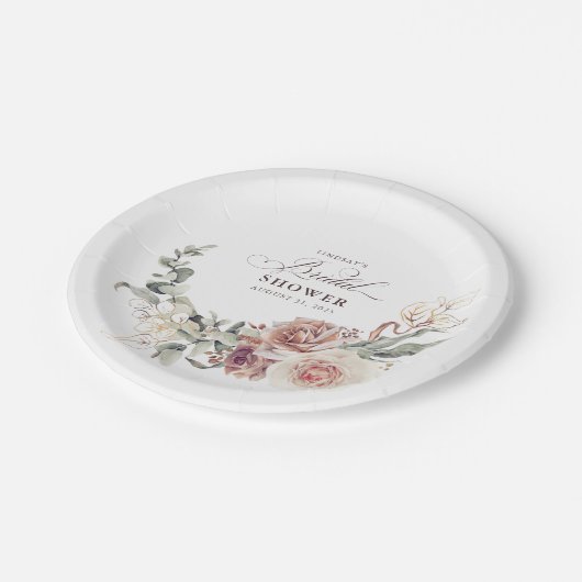 Assiettes En Carton Fleurs de teinte terreuse Élégant shower de mariag (Angle)