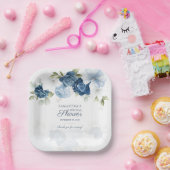 Assiettes En Carton Fleurs de teintes bleues et blanches aquarelle (Fête)