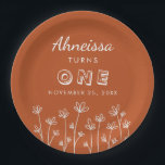 Assiettes En Carton Fleurs de terre cuite chic moderne Premier anniver<br><div class="desc">Fleurs de terre cuite chic moderne Plaques de papier d'anniversaire</div>