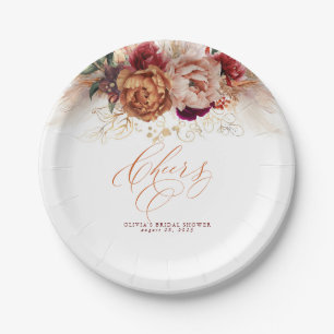 Assiettes En Carton Fleurs de terre cuite rouille et Pampas Grass Chev