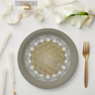 Assiettes En Carton FLEURS DE VIE - Géométrie Sacrée Lumière 1