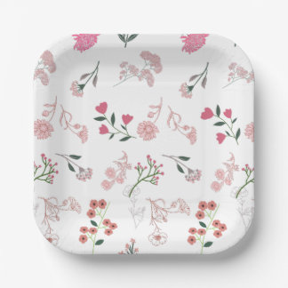 Assiettes En Carton Fleurs délicates assorties en Motif