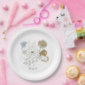 Assiettes En Carton Fleurs d'été gris bleu clair beige  (Fête)