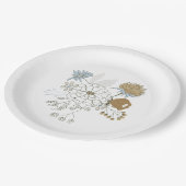 Assiettes En Carton Fleurs d'été gris bleu clair beige  (Angle)