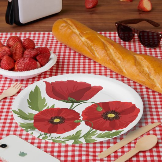 Assiettes En Carton Fleurs d'été joyeuses floraison de pavot (Pique-nique)