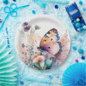 Assiettes En Carton Fleurs d'été romantiques et papillon (Fête)
