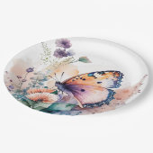 Assiettes En Carton Fleurs d'été romantiques et papillon (Angle)