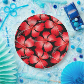 Assiettes En Carton Fleurs d'hibiscus rouges (Fête)