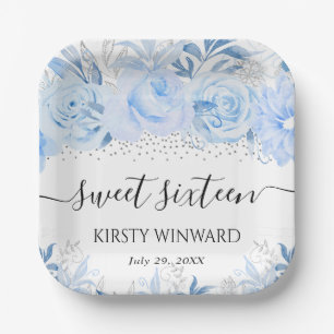 Assiettes En Carton Fleurs d'hiver bébé bleu aquarelle Sweet Sixteen