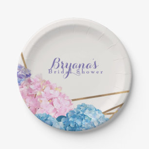 Assiettes En Carton Fleurs d'hortensia et élégant printemps chic or