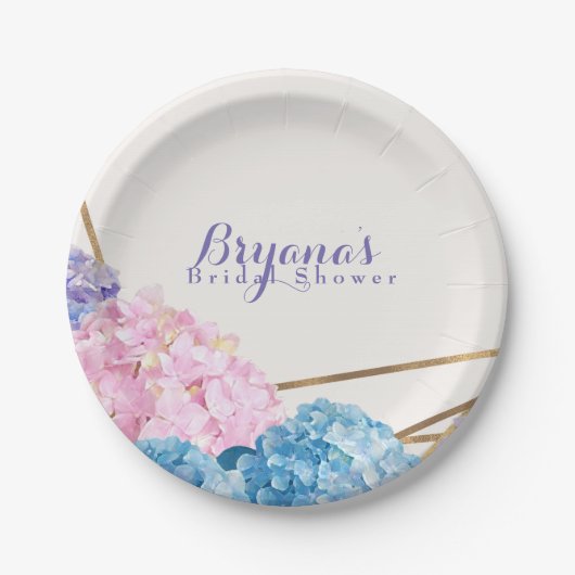 Assiettes En Carton Fleurs d'Hydrangea & Gold Chic Printemps élégant (Devant)