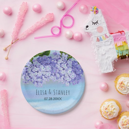 Assiettes En Carton Fleurs d'hydrangée bleu violet mariage (Fête)