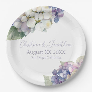 Assiettes En Carton Fleurs d'hydrangée violette et blanche