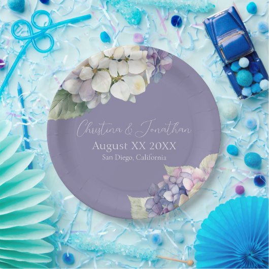 Assiettes En Carton Fleurs d'hydrangée violette et blanche sur lavande (Fête)
