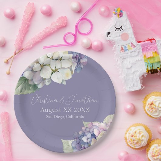 Assiettes En Carton Fleurs d'hydrangée violette et blanche sur lavande (Fête)