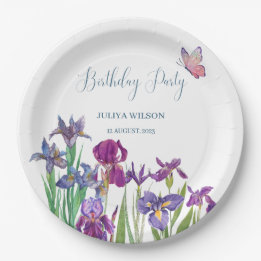 Assiettes En Carton Fleurs d'Iris fête d'anniversaire
