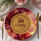 Assiettes En Carton Fleurs d'or blush Burgundy classique 50e anniversa