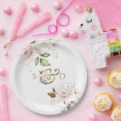 Assiettes En Carton Fleurs d'or Blush Whimsical Monogram Mariage (Fête)