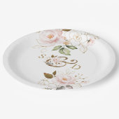 Assiettes En Carton Fleurs d'or Blush Whimsical Monogram Mariage (Angle)