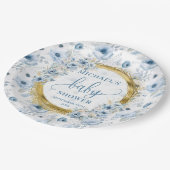 Assiettes En Carton Fleurs d'or pastel bleu pastel classique (Angle)