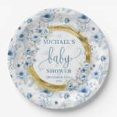 Assiettes En Carton Fleurs d'or pastel bleu pastel classique (Devant)