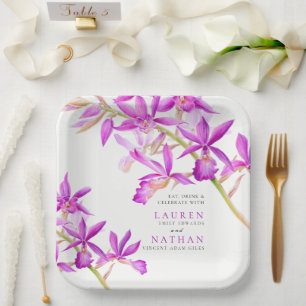 Assiettes En Carton Fleurs d'orchidées violettes aquarelle mariage bot
