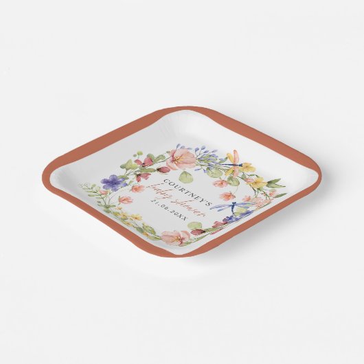 Assiettes En Carton Fleurs douces libellules Boho Baby shower chic (Angulaire)