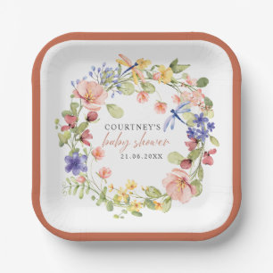 Assiettes En Carton Fleurs douces libellules Boho Baby shower chic