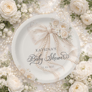 Assiettes En Carton Fleurs Élégantes à Ruban Baby Shower