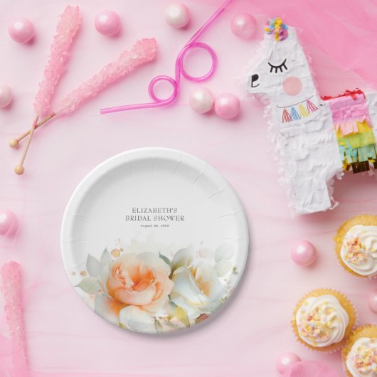 Assiettes En Carton Fleurs élégantes de rose douce botanique moderne (Fête)