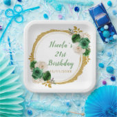 Assiettes En Carton Fleurs élégantes de vert foncé et d'or Fête d'anni (Fête)