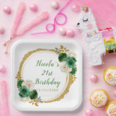 Assiettes En Carton Fleurs élégantes de vert foncé et d'or Fête d'anni (Fête)