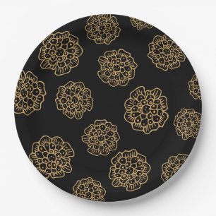 Assiettes En Carton Fleurs élégantes d'Halloween jaune doré sur fond n