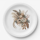 Assiettes En Carton Fleurs Élégantes Feuillage et plumes (Devant)