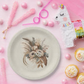 Assiettes En Carton Fleurs Élégantes Feuillage et plumes (Fête)